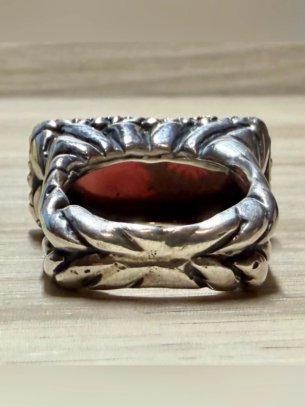 Dian Malouf DLM 925 Sterling Silver Rhodochrosite Wide Statement Ring, Size 5.5